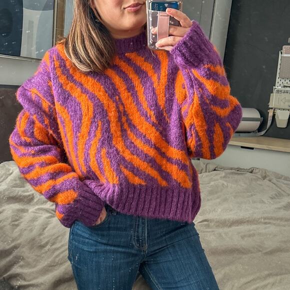 ZARA 80s jacquard retro zebra Print Blogger fav Sweater. Size L - Picture 2 of 11